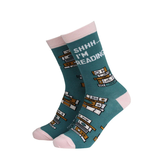 Shhh I'm Reading women's bamboo socks with funky book design, perfect for comfort and style.