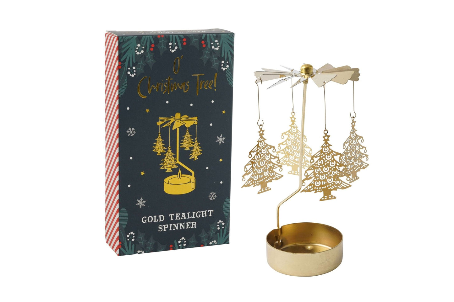 Gold Christmas Tree Tealight Spinner - The Red Squirrel