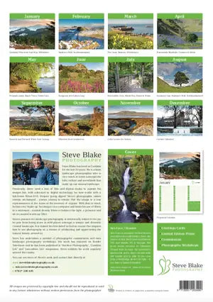 Calendar with scenic images of nature for each month, featuring Steve Blake's photography.