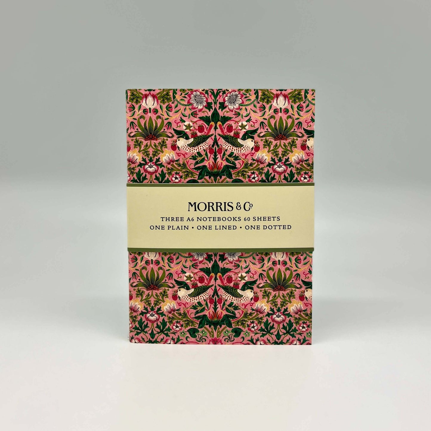 William Morris 3 A6 notebooks Strawberry Thief Pink