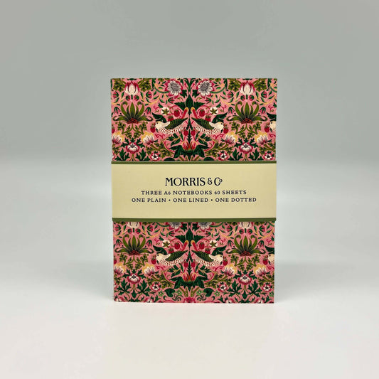 William Morris 3 A6 notebooks Strawberry Thief Pink