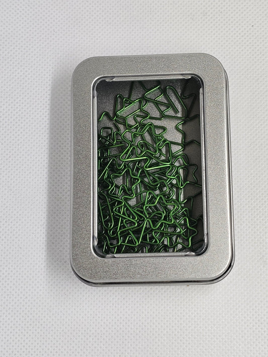 20 Christmas Tree Paper clips in a tin