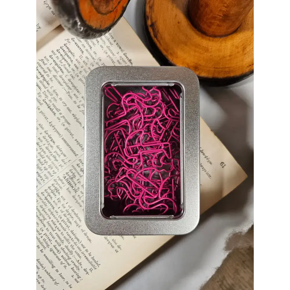 20 Flamingo Paper clips in a tin. - paper clips