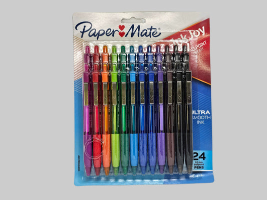 Pack of Paper Mate pens in various colors on a white background