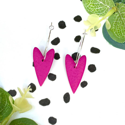 Pink Heart Hoop Earrings - Polymer Clay - The Red Squirrel