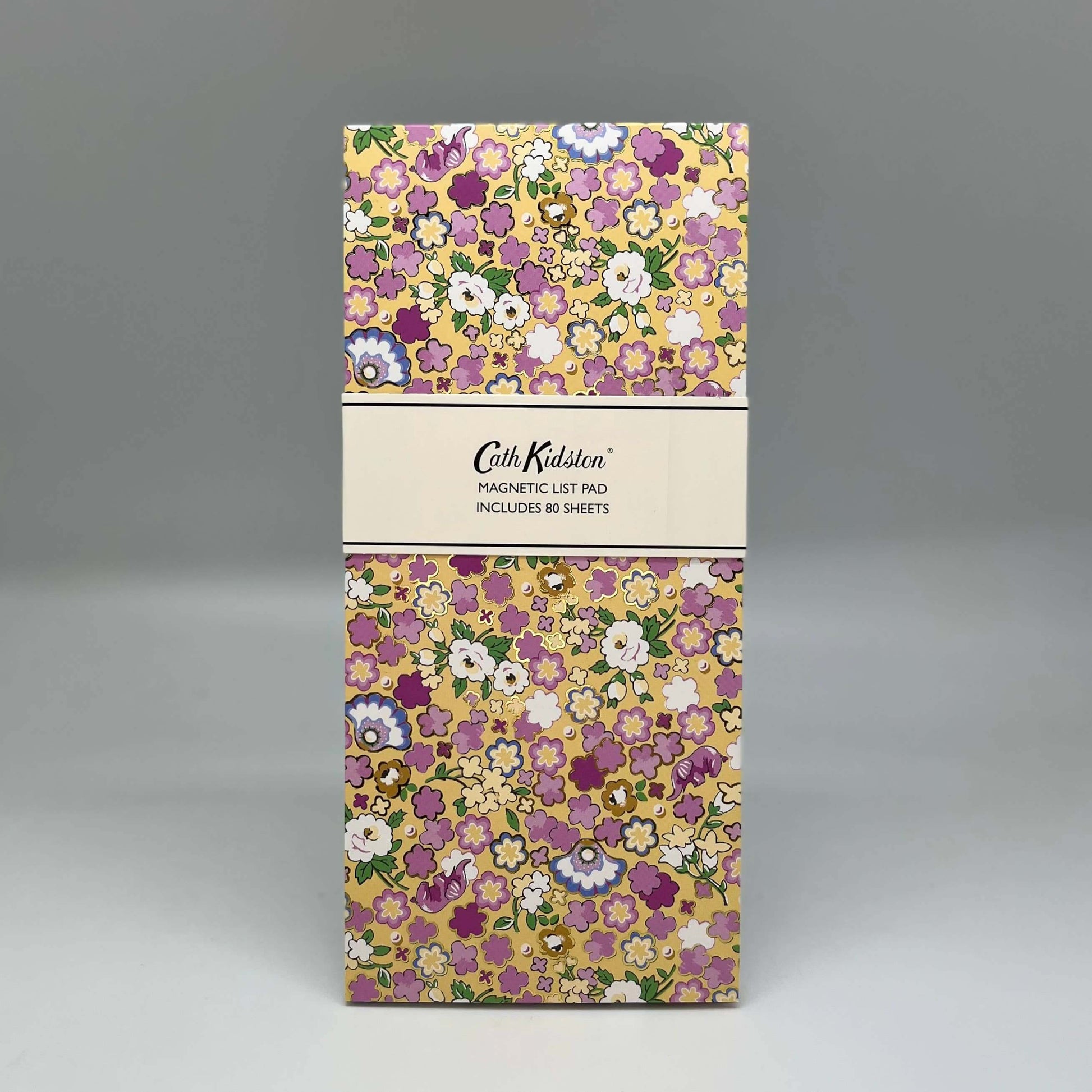 Floral patterned product packaging with 'Cath Kidston' branding on a gray background