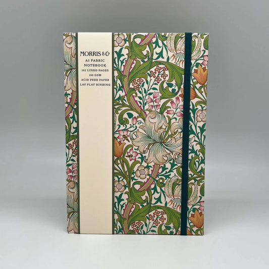 Notebook with decorative cover featuring floral patterns on a gray background