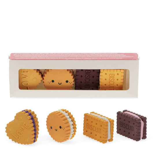Set of cute biscuit-shaped cookies with a box on a white background