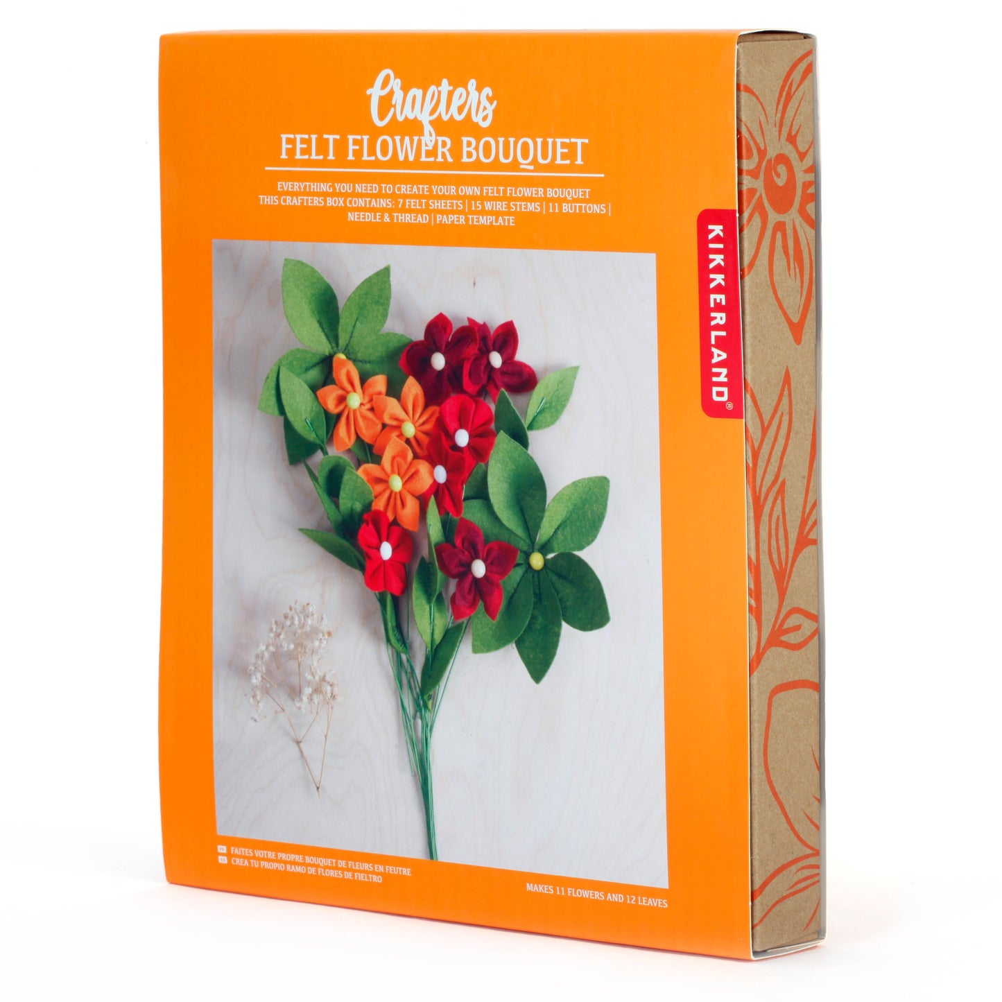 Crafter's Felt Flower Bouquet kit by Kikkerland with colorful felt flowers, buttons, and craft supplies for DIY projects.