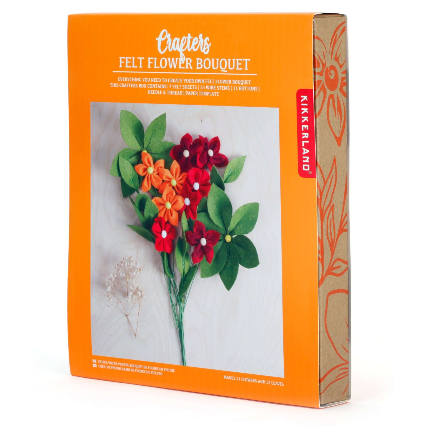 Crafter's Felt Flower Bouquet kit by Kikkerland with colorful felt flowers, buttons, and craft supplies for DIY projects.