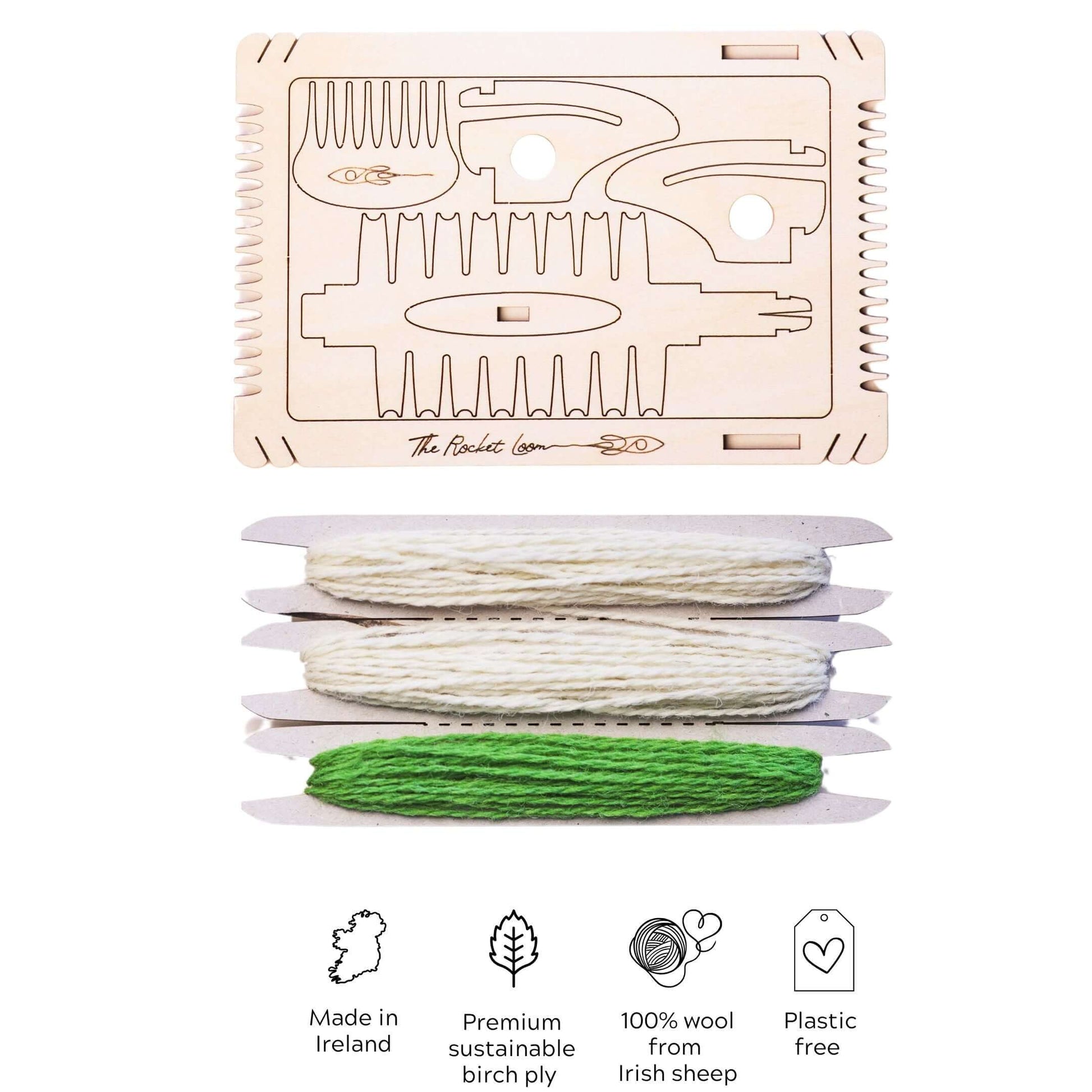 Mini loom weaving kit with Galway wool, premium birch ply from Ireland, eco-friendly and creative for all ages.