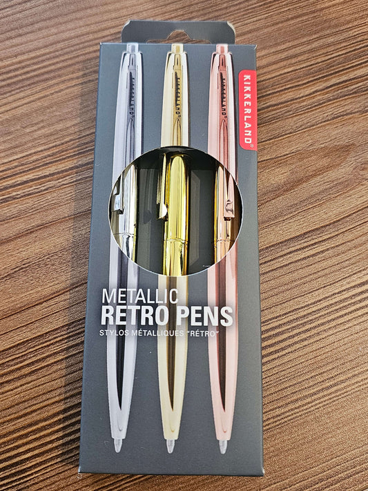 Set of 3 metallic retro pens by Kikkerland.