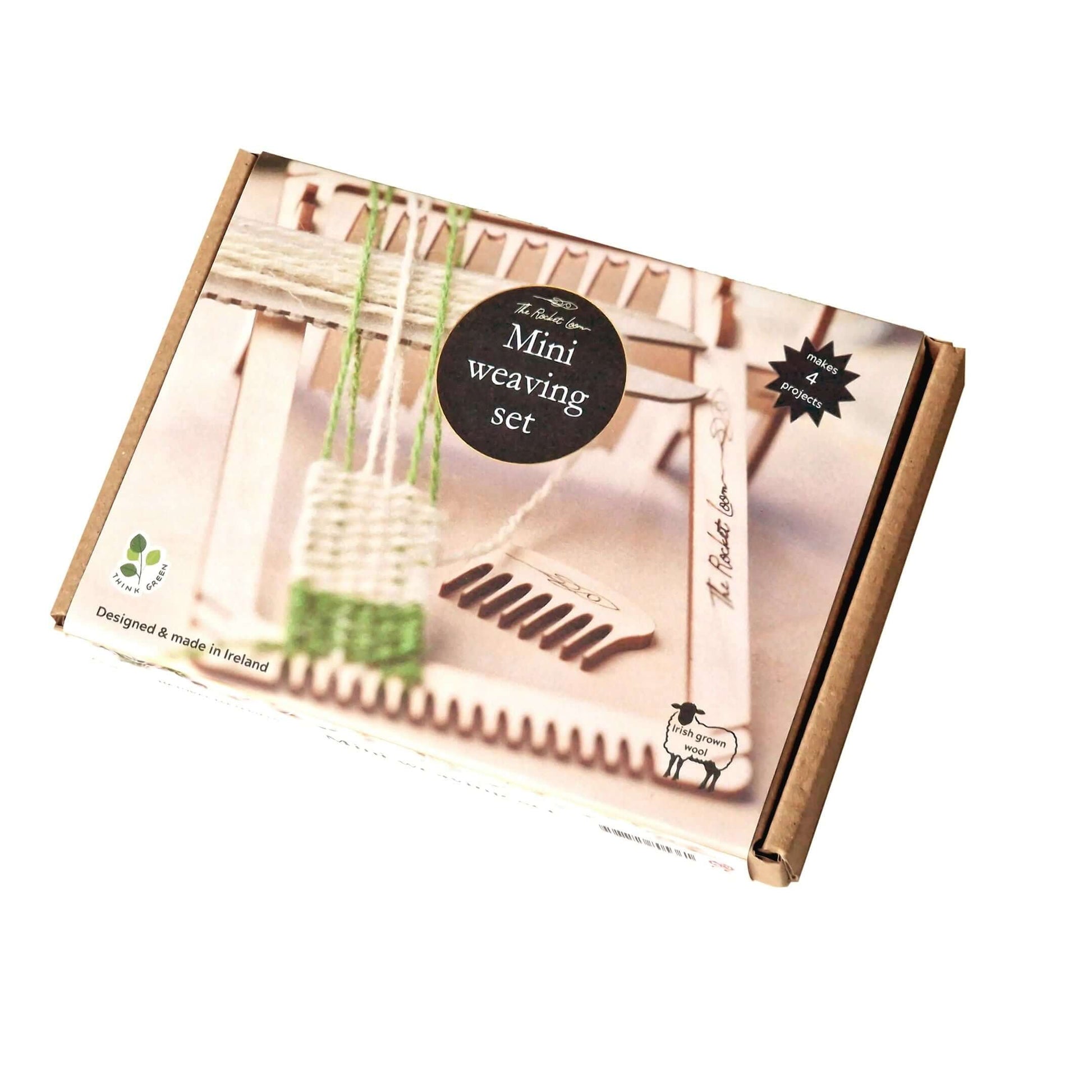 Mini loom weaving set by Pop Out Projects featuring Irish Galway wool, perfect for creative gifting.