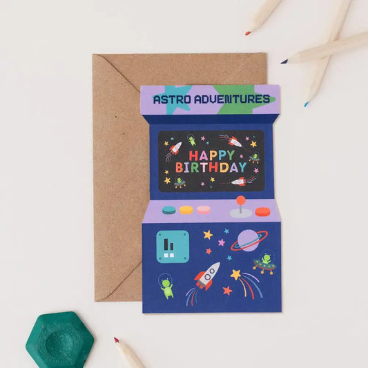 Astro Adventures Arcade Birthday Card