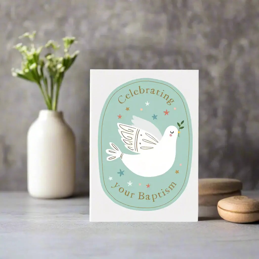 Baptism Card with a dove on it