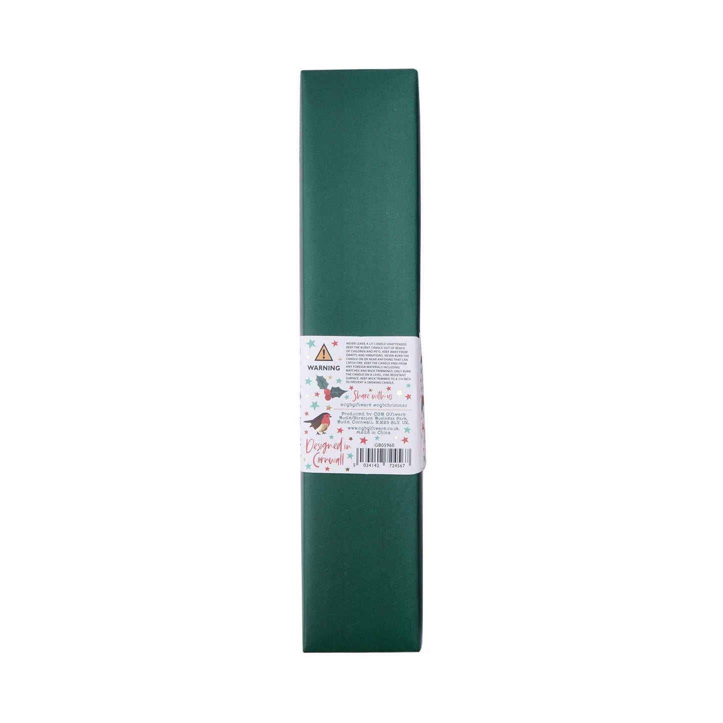 Green roll of paper with a label on a white background