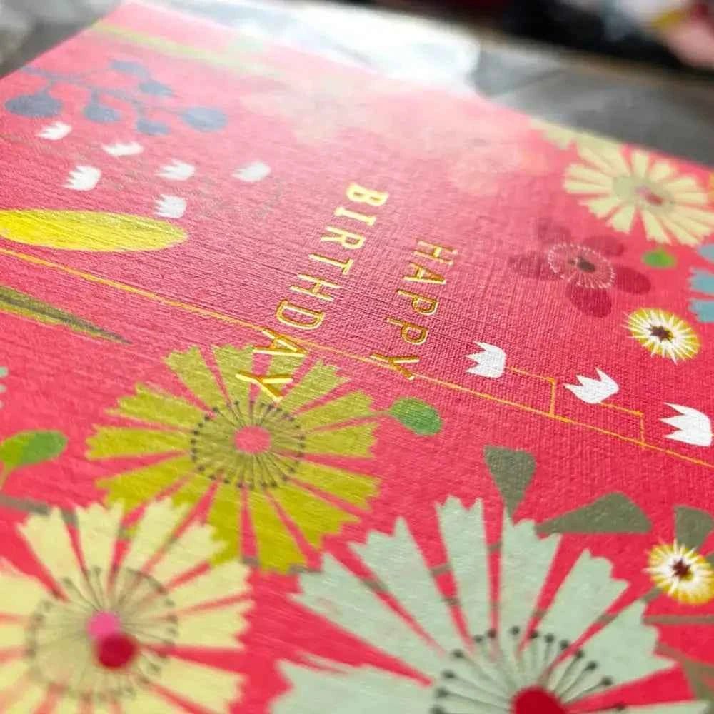 Gold Foiled Colourful Floral Birthday Card - The Red Squirrel