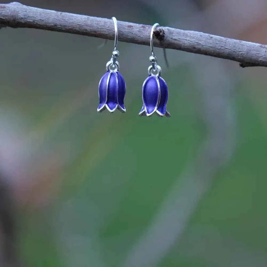 Bluebell Flower Single Drop Hook Earring Silver OR Gold plated - The Red Squirrel
