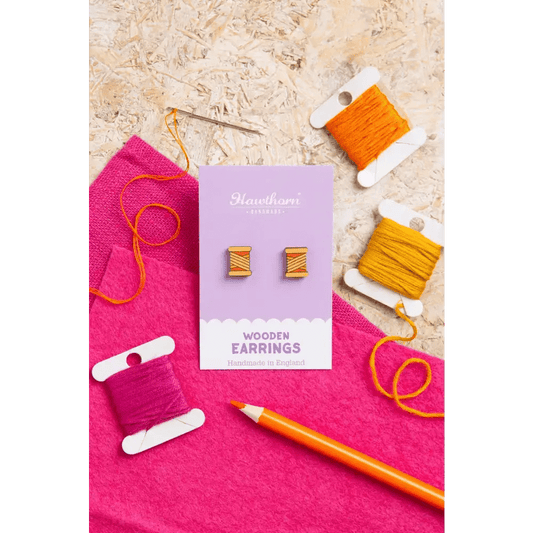 Bobbin Wooden Earrings - Embroidery themed Jewellery - The Red Squirrel