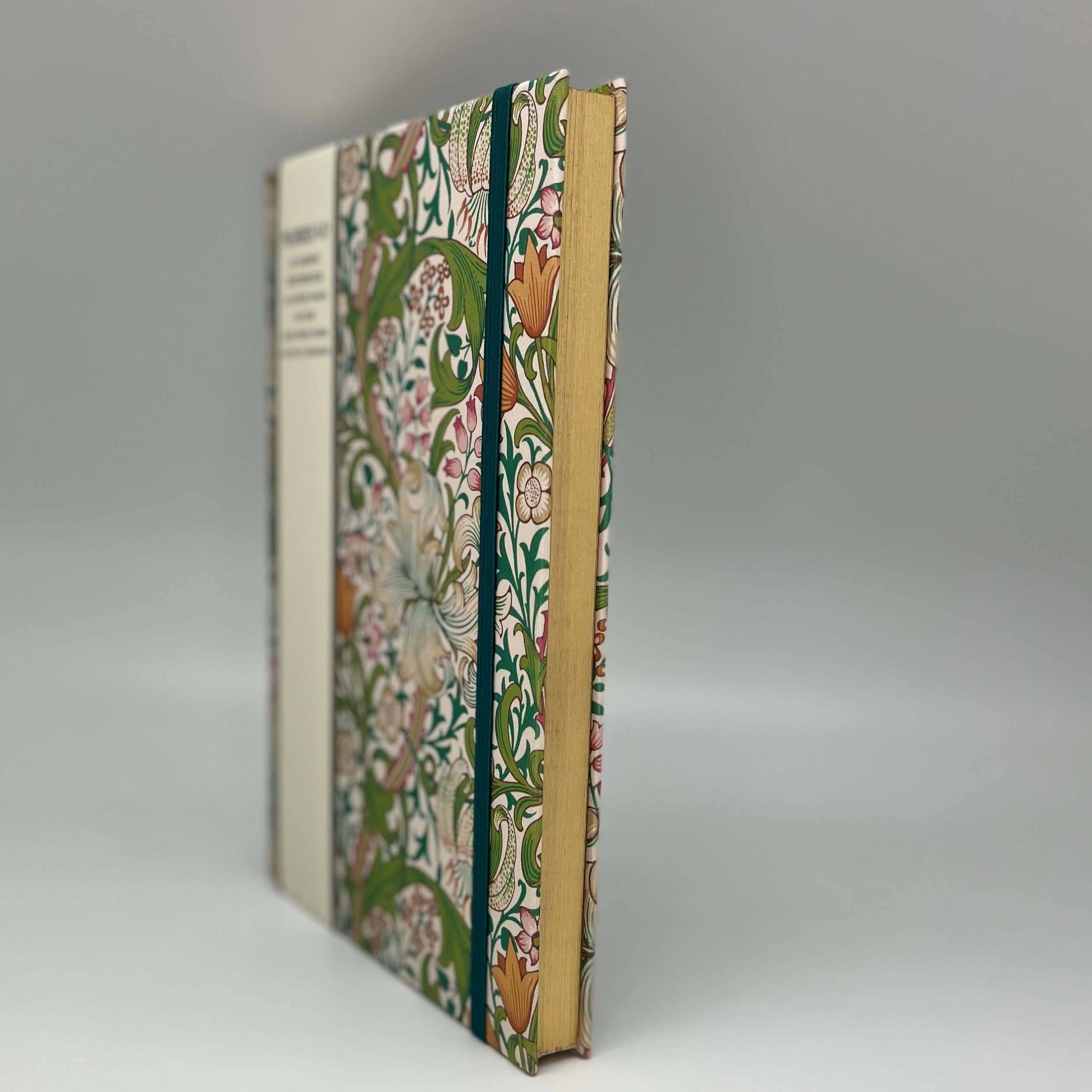 Floral-patterned notebook with a plain cover on a gray background