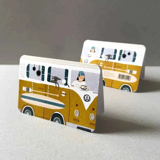 Yellow Campervan Greetings Card - The Red Squirrel