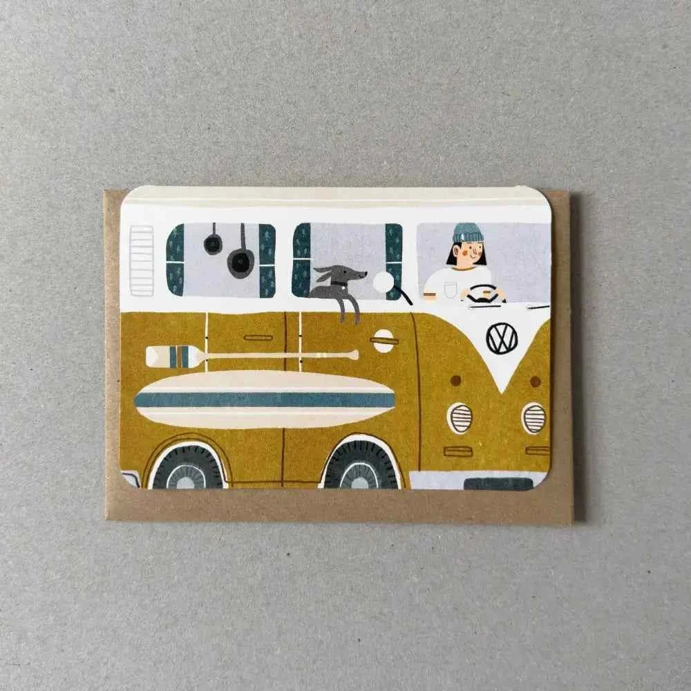 Yellow Campervan Greetings Card - The Red Squirrel