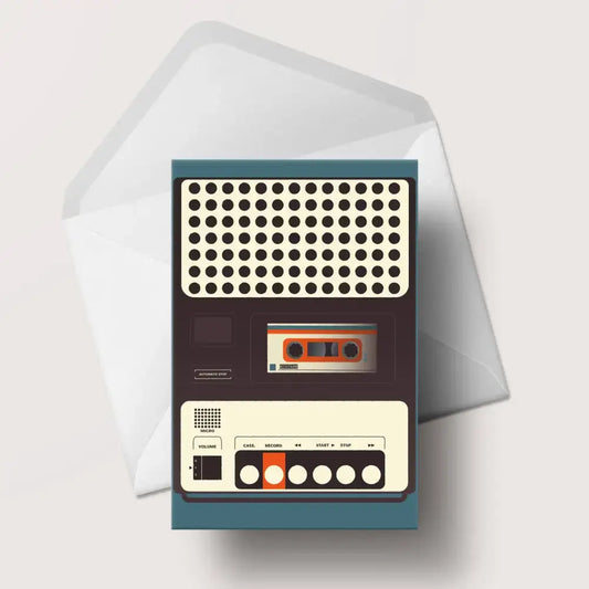 Cassette Recorder Greeting Card - Blue