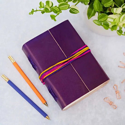 Coloured Leather Journal - Leather String Bound Notebook - Purple