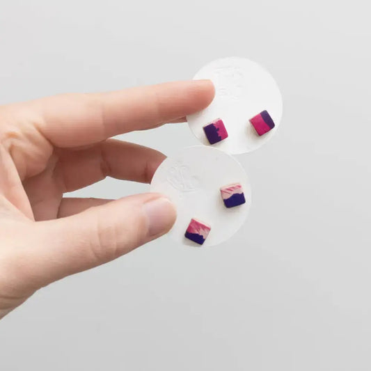 Cube Leather Stud Earrings - Multiple Colours