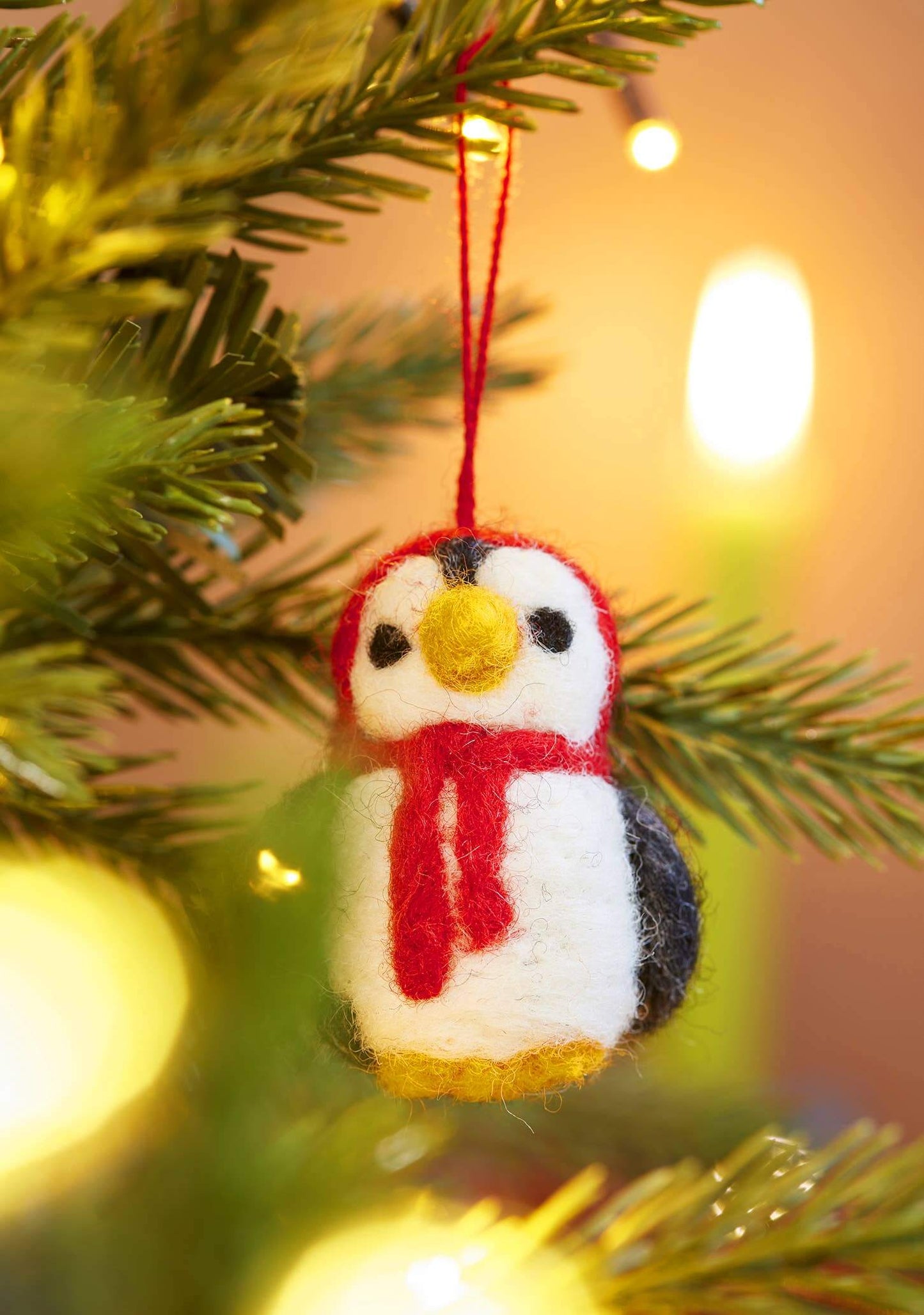 Set of 5 Hanging Felt Penguin Christmas Decorations - The Red Squirrel