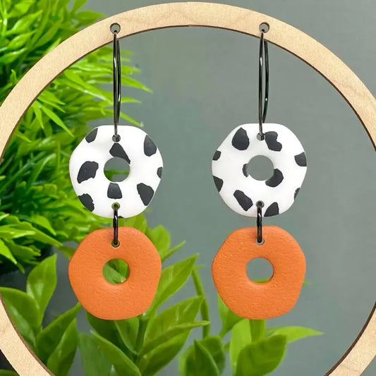 Dalmatian Print Cut-out Polymer Clay Hoop Earrings - Orange
