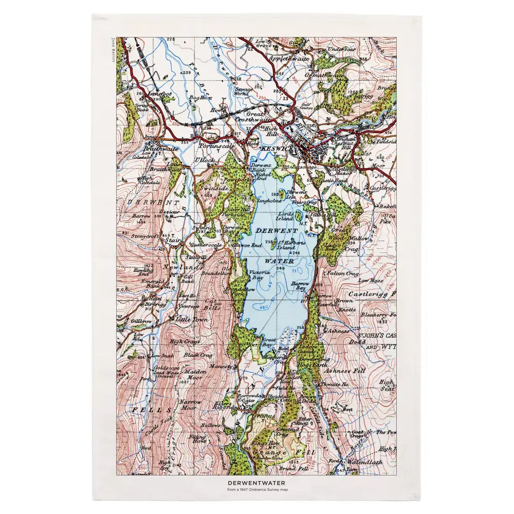 Derwentwater map tea towel