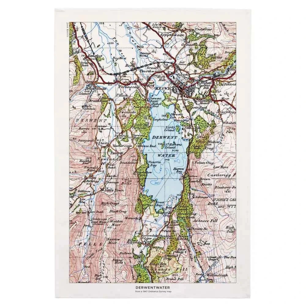 Derwentwater map tea towel - The Red Squirrel