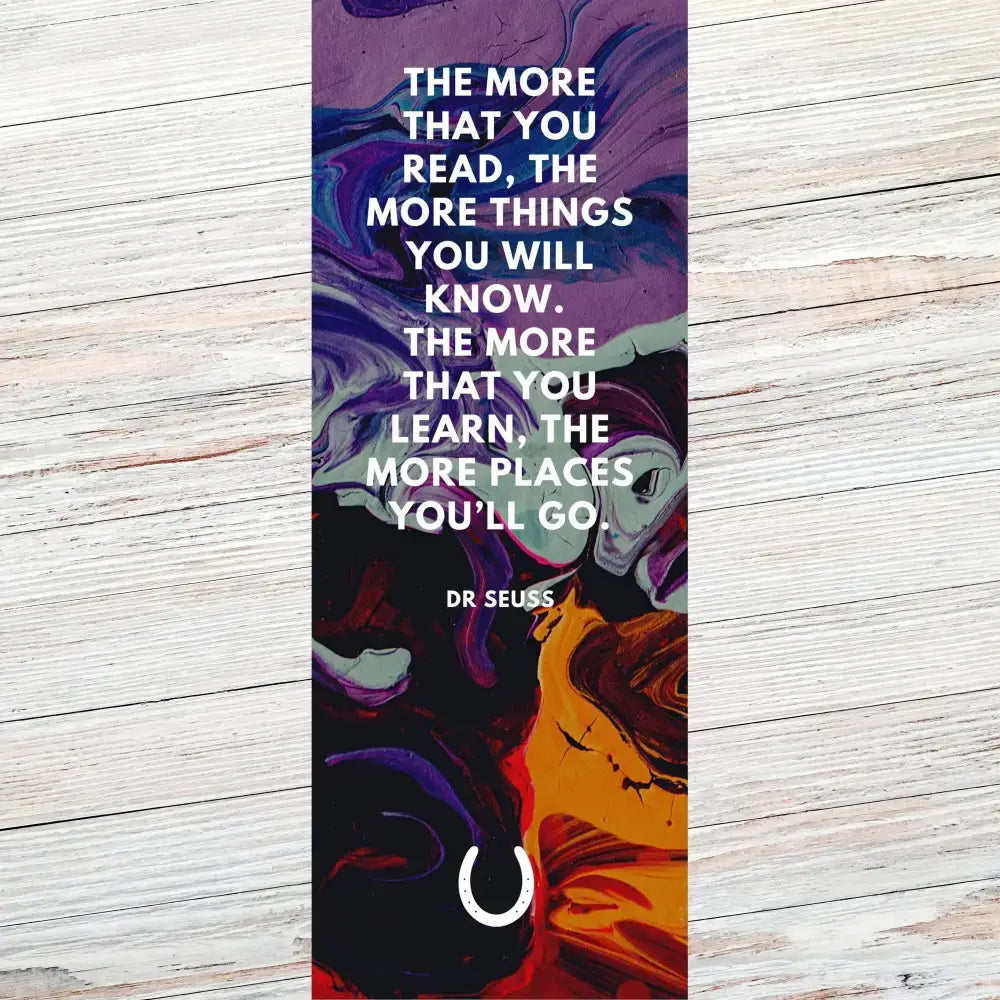 Dr Seuss literary quote bookmark on velvet, perfect for book lovers, featuring a colorful design and inspiring words.