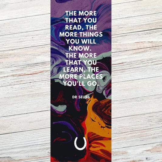 Dr Seuss literary quote bookmark on velvet, perfect for book lovers, featuring a colorful design and inspiring words.