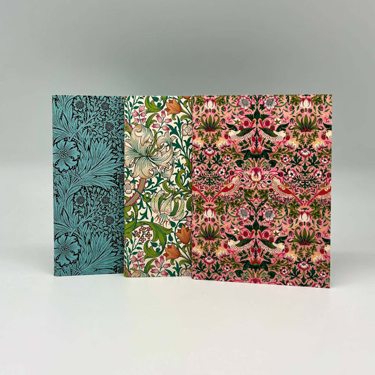 William Morris 3 A6 notebooks Strawberry Thief Pink