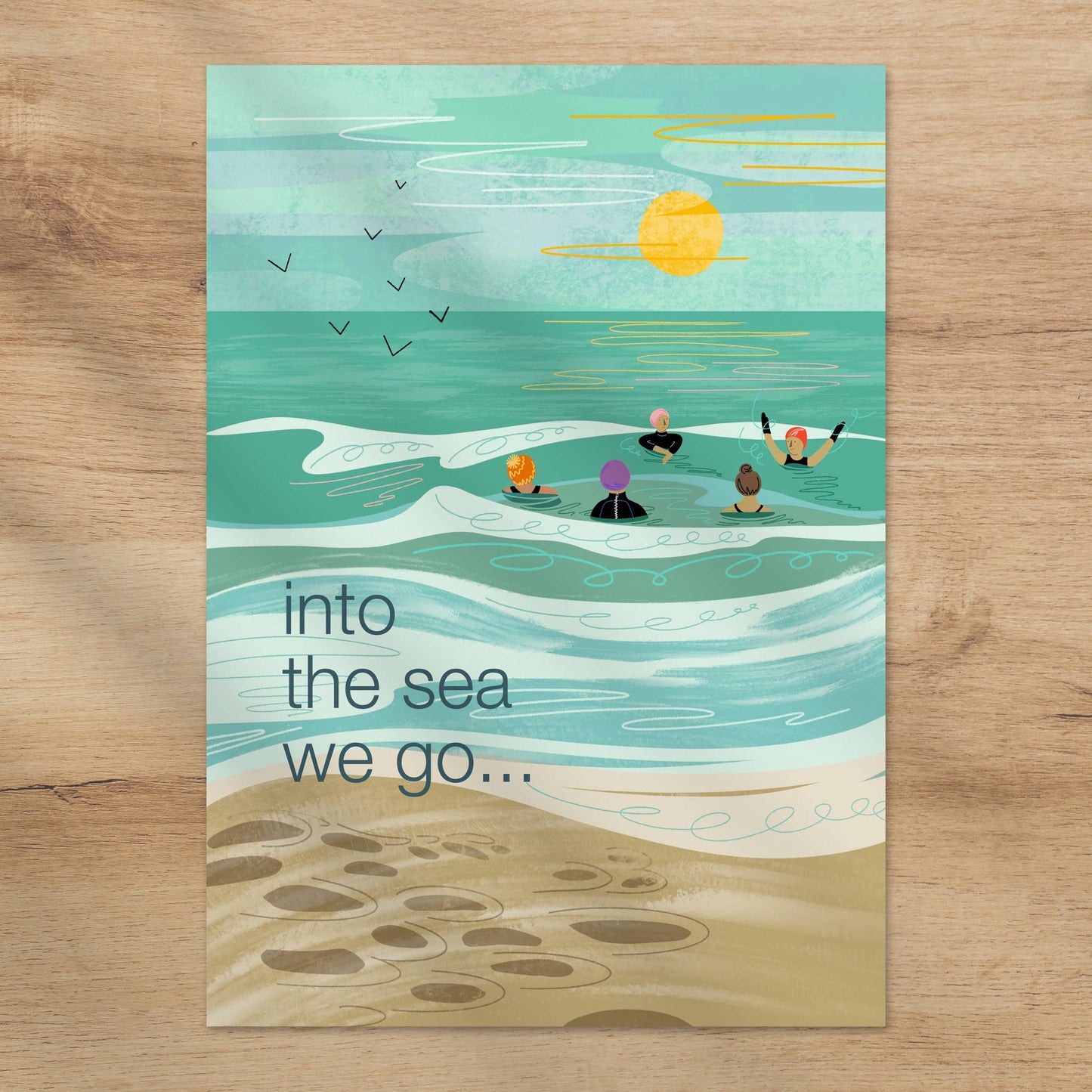 Into the sea we go... greeting card wild swimming sea - The Red Squirrel