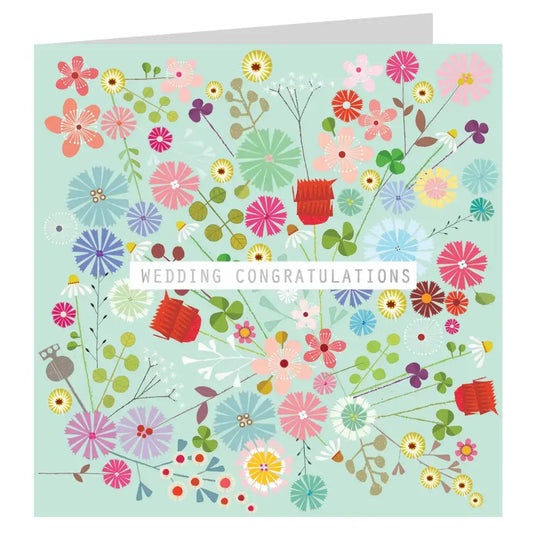 FL09 Silver Foiled Floral Wedding Card - 140 x 140mm