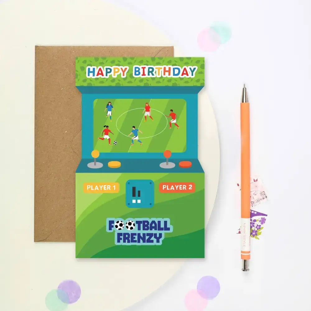 Football Frenzy Arcade Shaped Birthday Card | Kid’s Card
