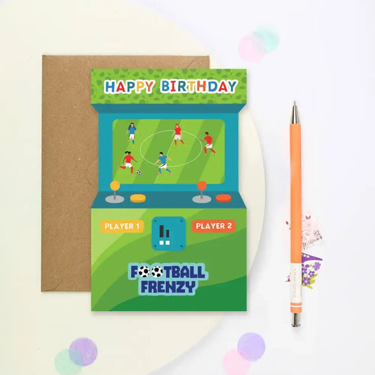 Football Frenzy Arcade Shaped Birthday Card | Kid’s Card