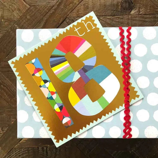 Gold Foiled Number Eighteen Card - The Red Squirrel