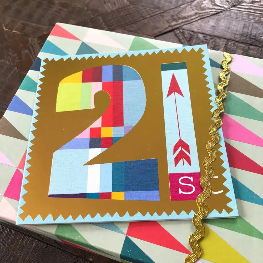 GD21 Gold Foiled Number Twenty One Card - 140 x 140mm