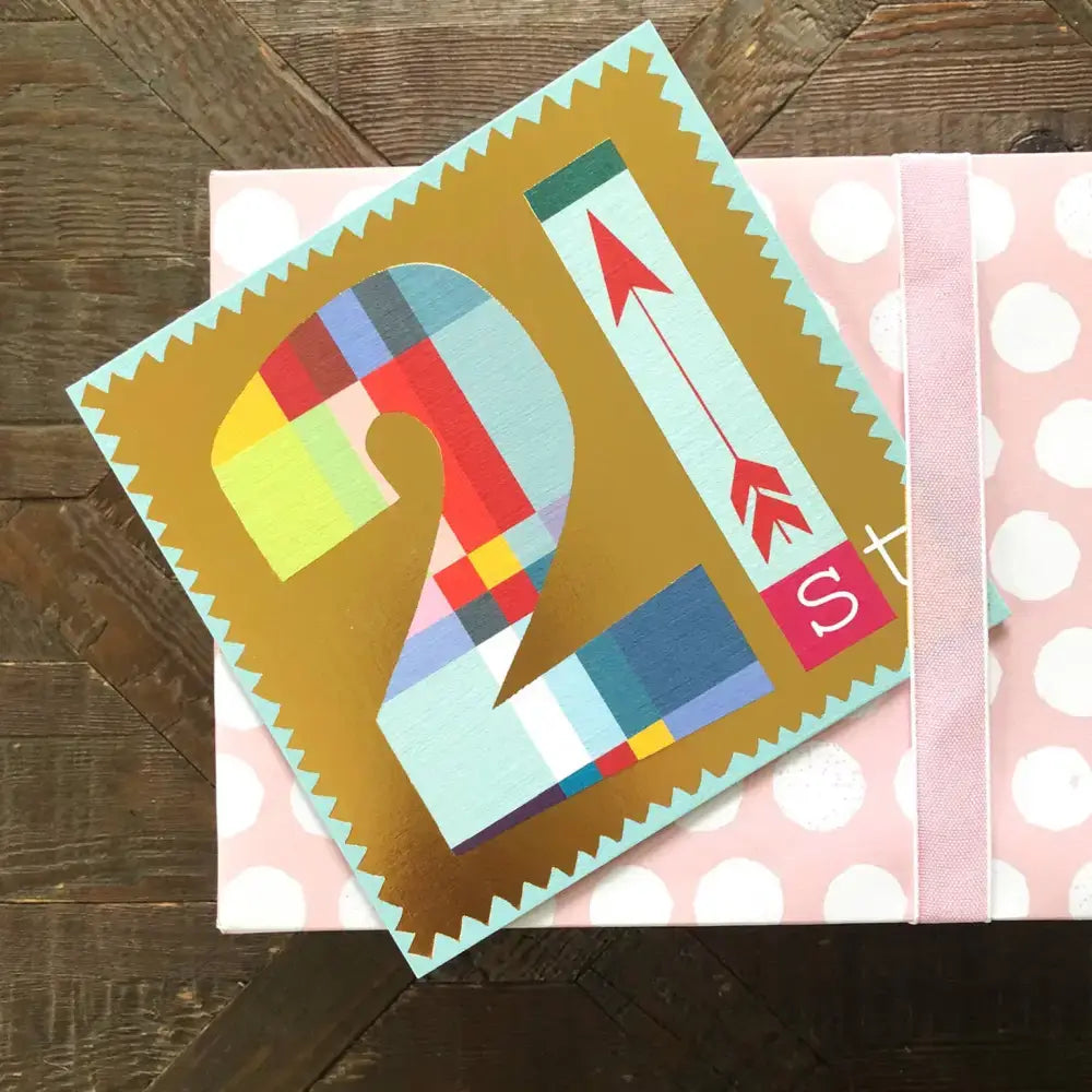 GD21 Gold Foiled Number Twenty One Card - 140 x 140mm