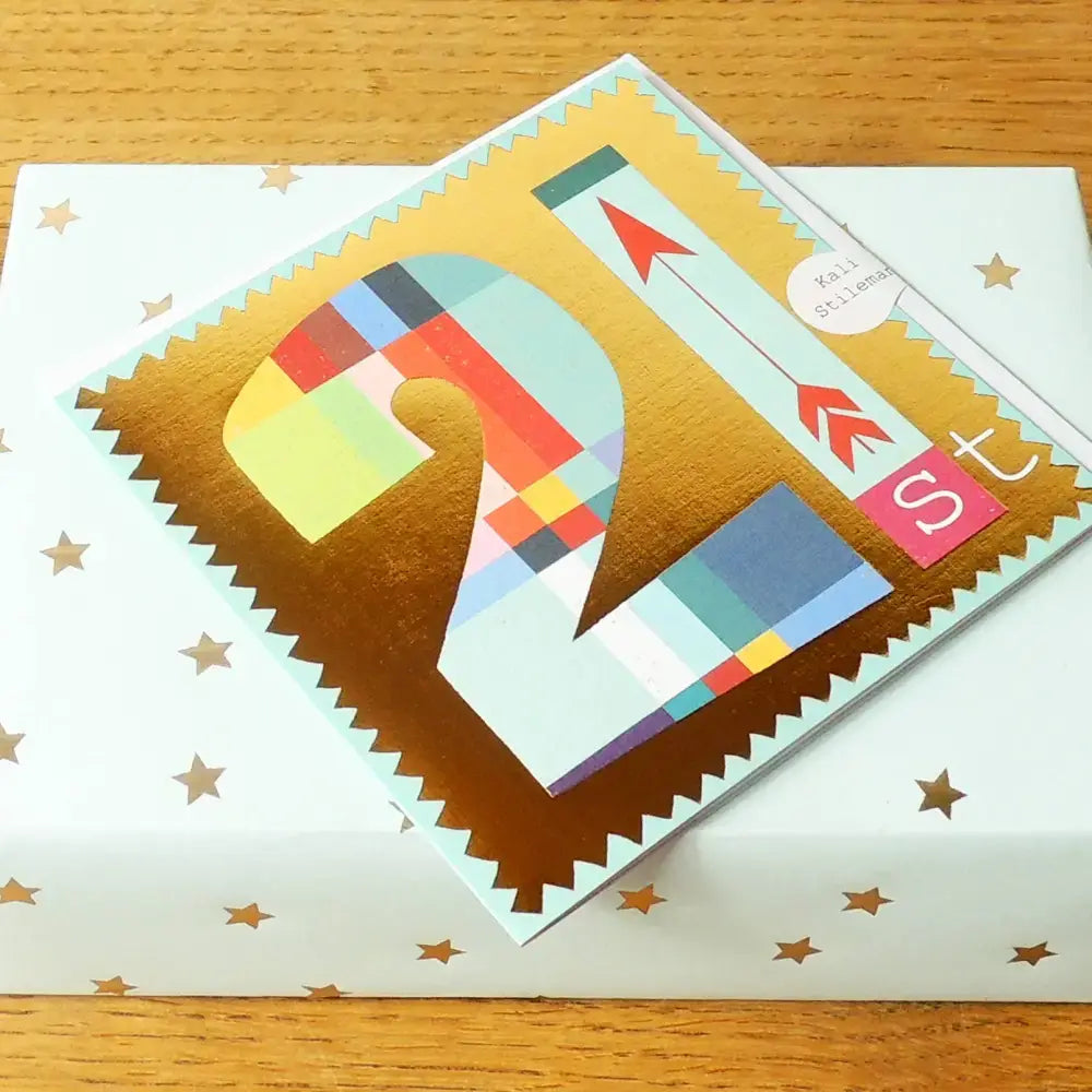 GD21 Gold Foiled Number Twenty One Card - 140 x 140mm