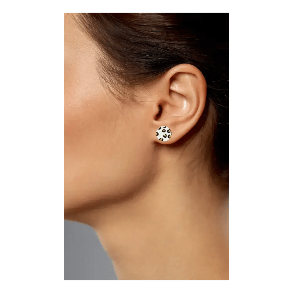 Gold Leopard Print Hand Painted Wooden Earrings Stud Set - The Red Squirrel