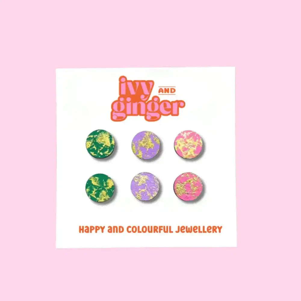 Green lilac and pink gold blush fun stud earrings set