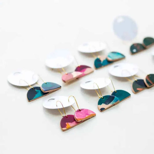 Half Moon Leather Drop Earrings - Multiple Colours - The Red Squirrel