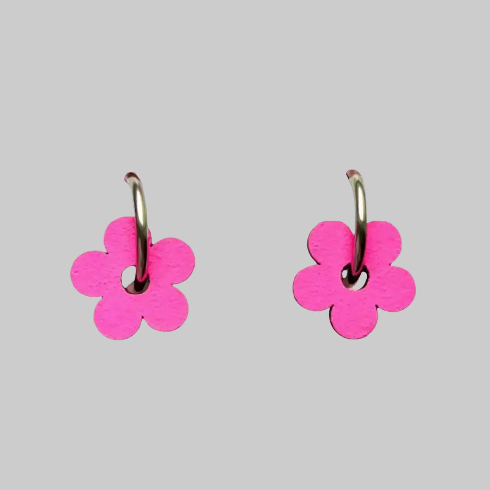 Hand Painted Neon Wooden Flower Statement Hoop Earrings