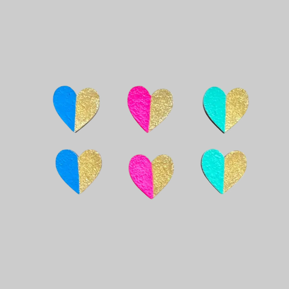 Handmade Gold Edge Fun Heart Statement Stud Earrings Set