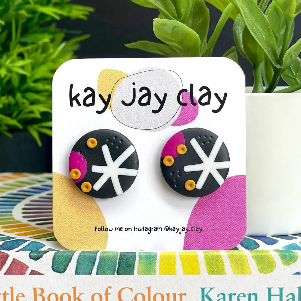 Handmade Polymer Clay Stud Earrings - Atomic Starburst